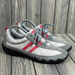 Hotter Leanne Sneakers Womens 9 Grey Pink Suede Quilted Lace Up Comfort Shoes